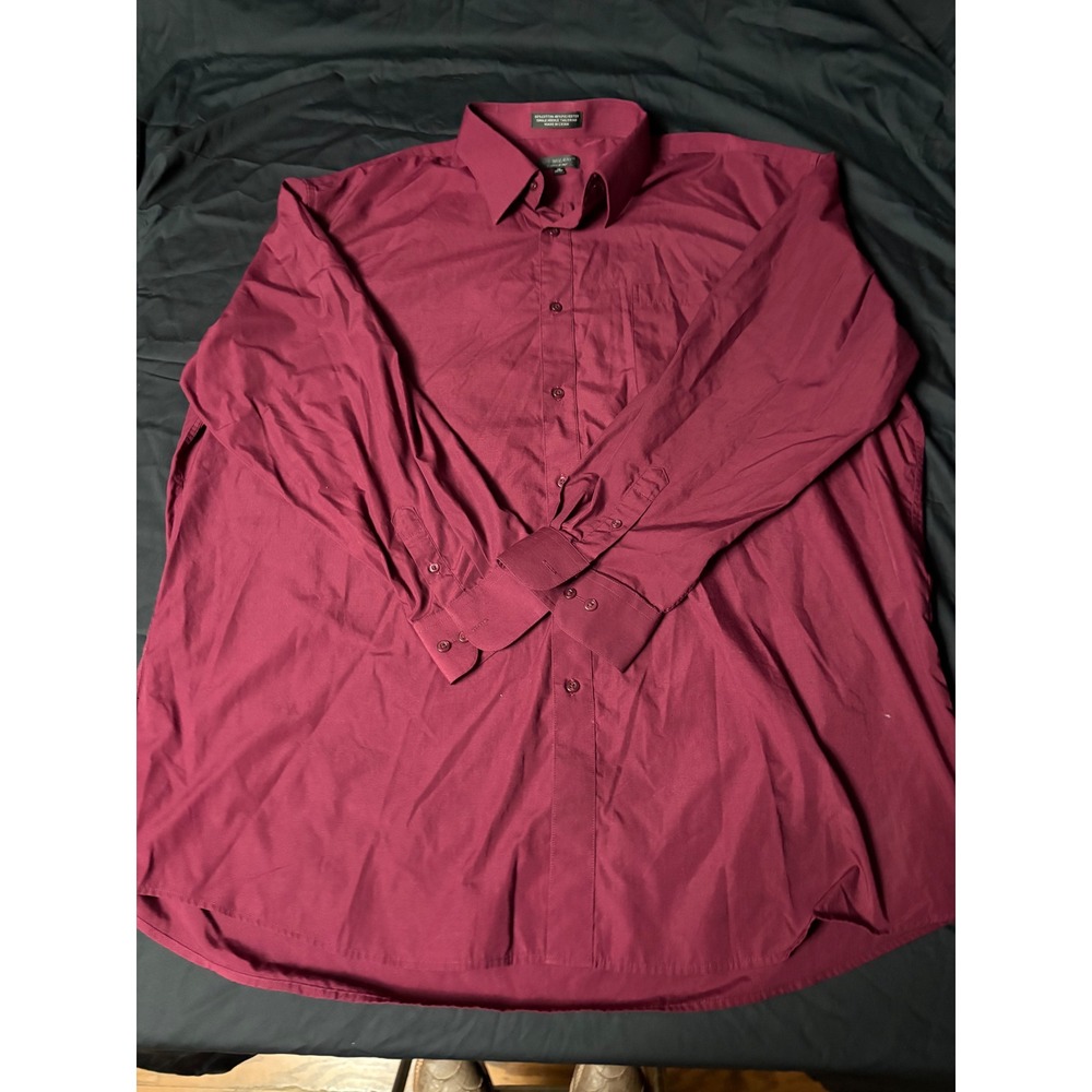 Milani Mens Dress Shirt Burgundy Long Sleeve Button Down 20‎ 36/37 Cotton Blend